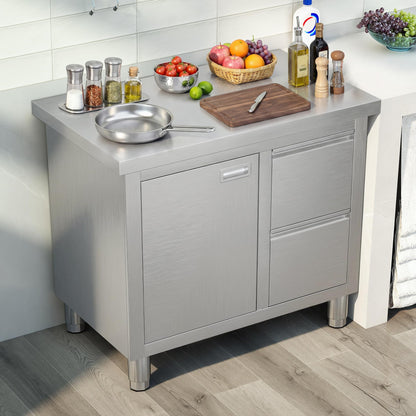 Stainless Steel Work Table with Cabinet & Drawers-24" x 36" x 34" - Work Table with Cabinet & Drawer
