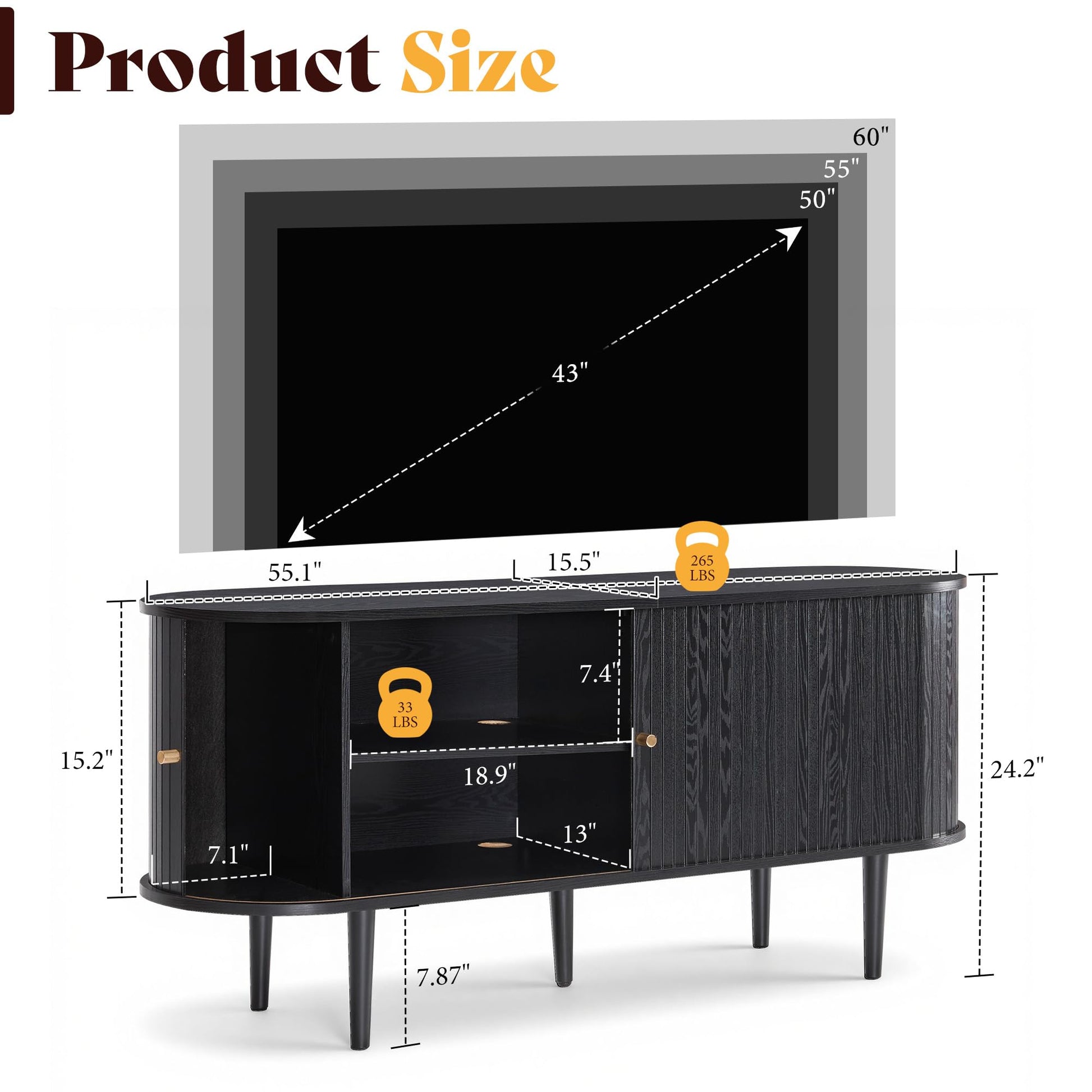 55" Mid-Century Modern TV Stand-Black