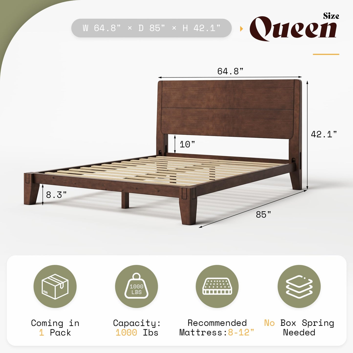 Japanese Joinery Solid Wood King Bed Frame-Queen-Dark Walnut