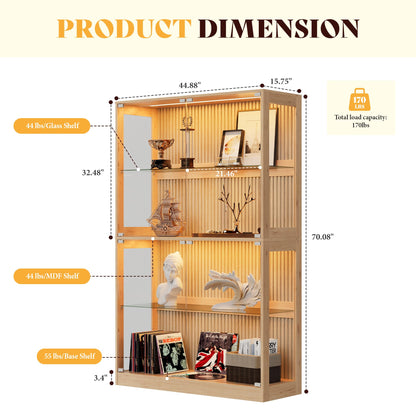 RGB Display Cabinet with Adjustable Glass Shelves Amerlife Wood / 45x16x70in