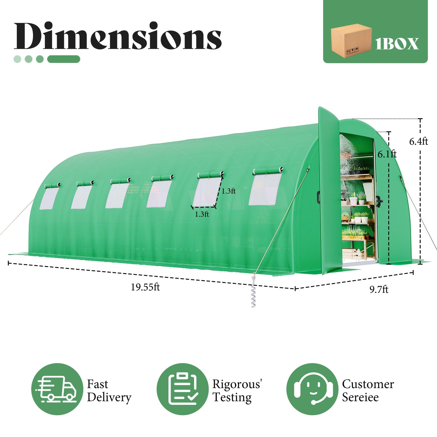 Pro Walk-In Greenhouse with Sprinkler System-20x10 FT(Frame NOT Included)-Green