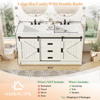Bourbon Sliding Barn Vanity 60 inch Rustic White