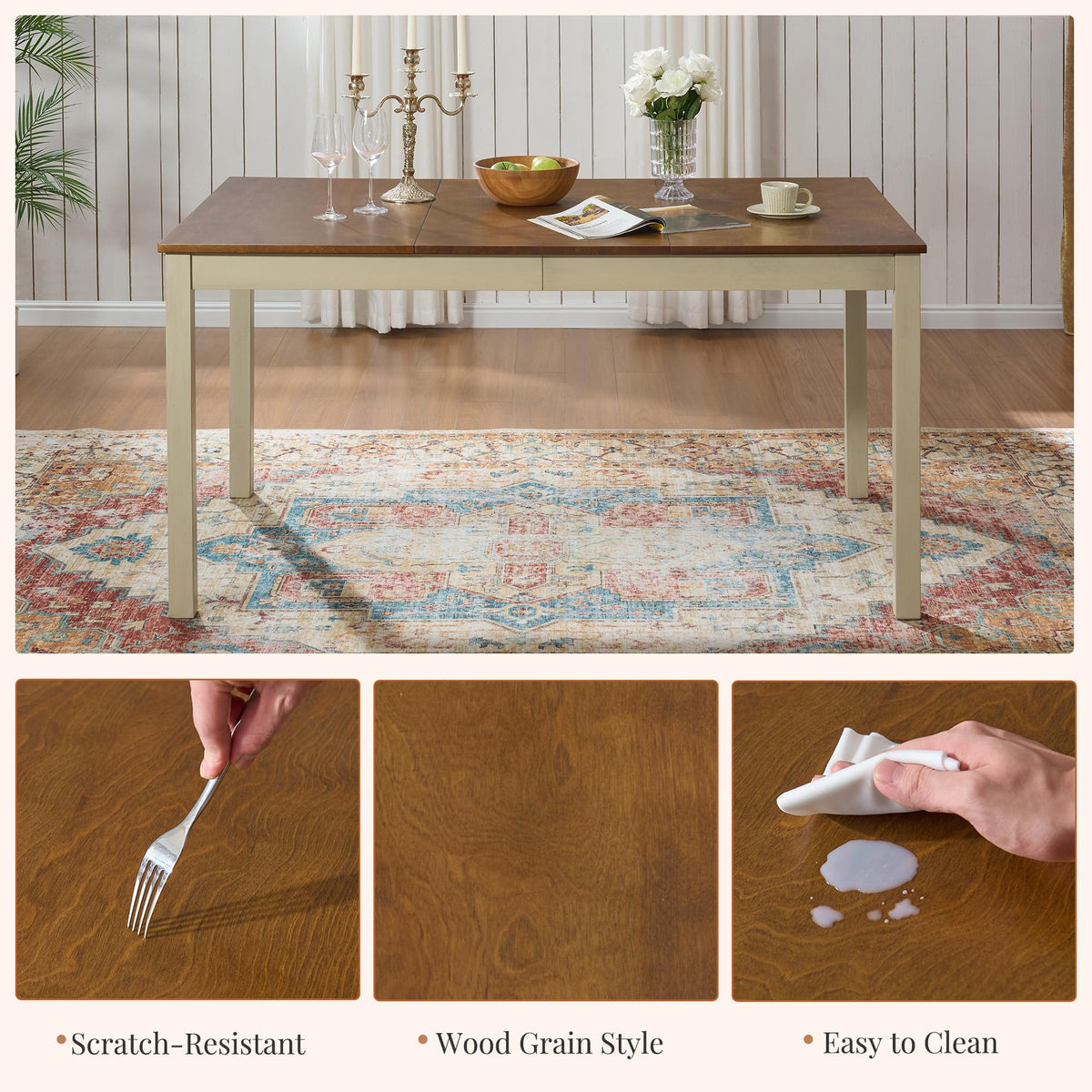 Willow 7-Piece Solid Wood Dining Table Set-7-Piece-Cream & Brown