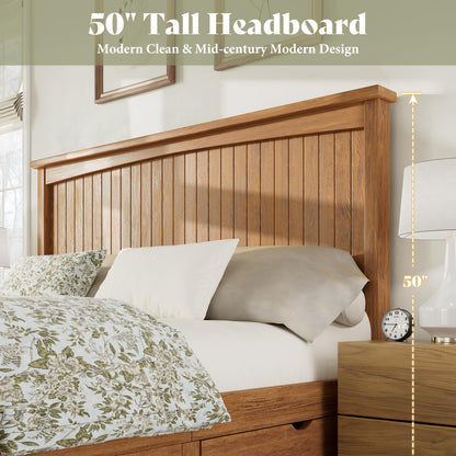 Solid Wood Platform Bed Frame-King-Warm Brown