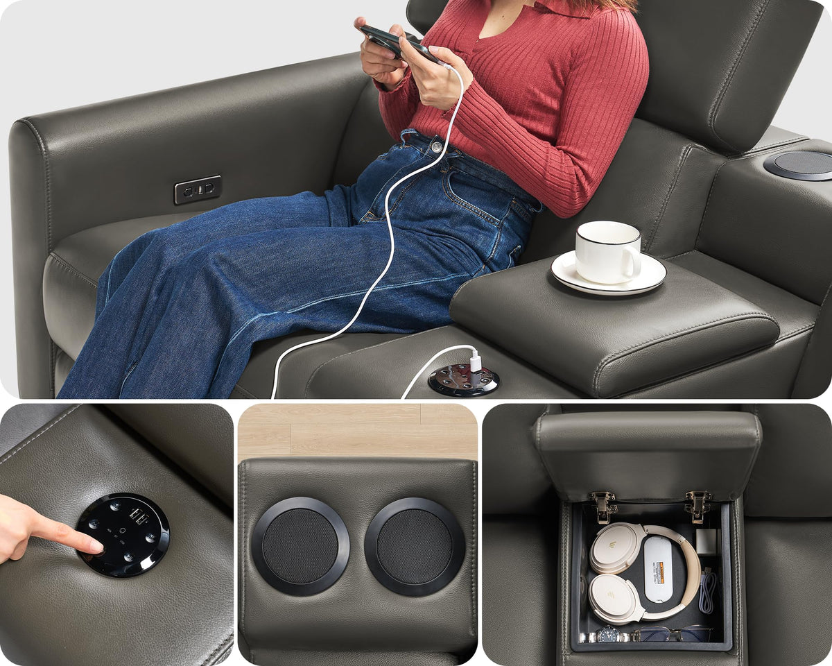 Vesper Dual Power Electric Reclining Sofa-Dark Grey