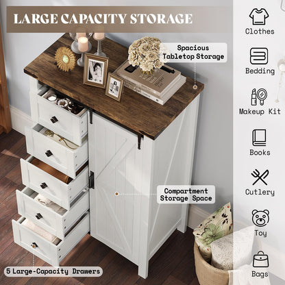 Marlowe Farmhouse Dresser with Drawers-15.8"D x 31.5"W x 48"H (5 Drawers)-Distressed White