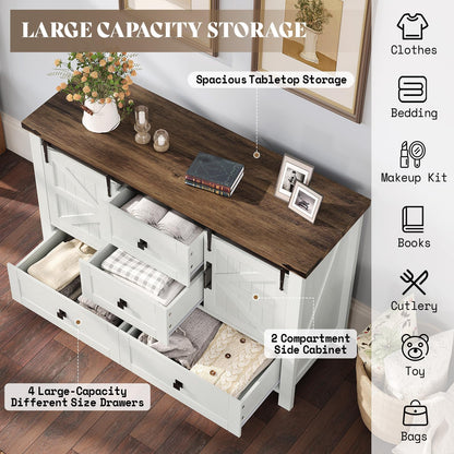 Marlowe Farmhouse Dresser with Drawers-15.8"D x 47"W x 31"H (4 Drawers)-Distressed White