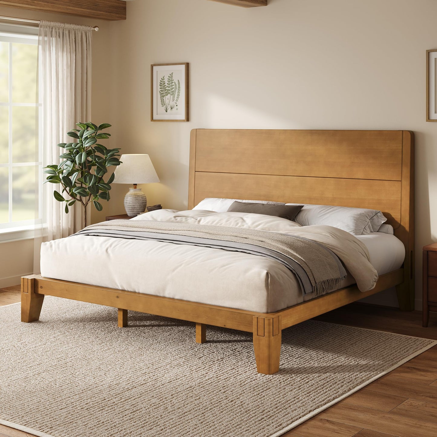 Japanese Joinery Solid Wood King Bed Frame-King-Brown Walnut
