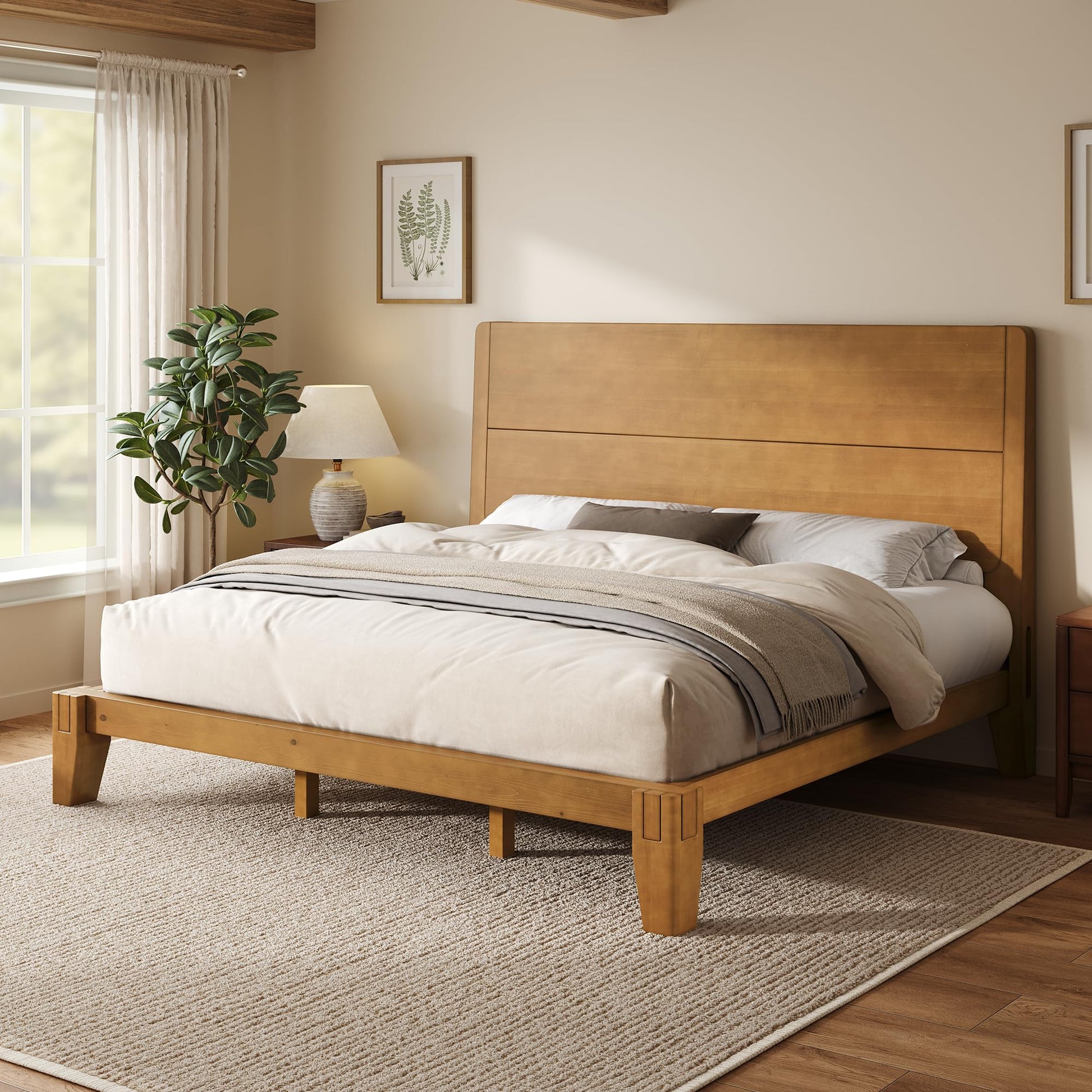 Japanese Joinery Solid Wood King Bed Frame-King-Brown Walnut