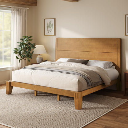 Japanese Joinery Solid Wood King Bed Frame-King-Brown Walnut