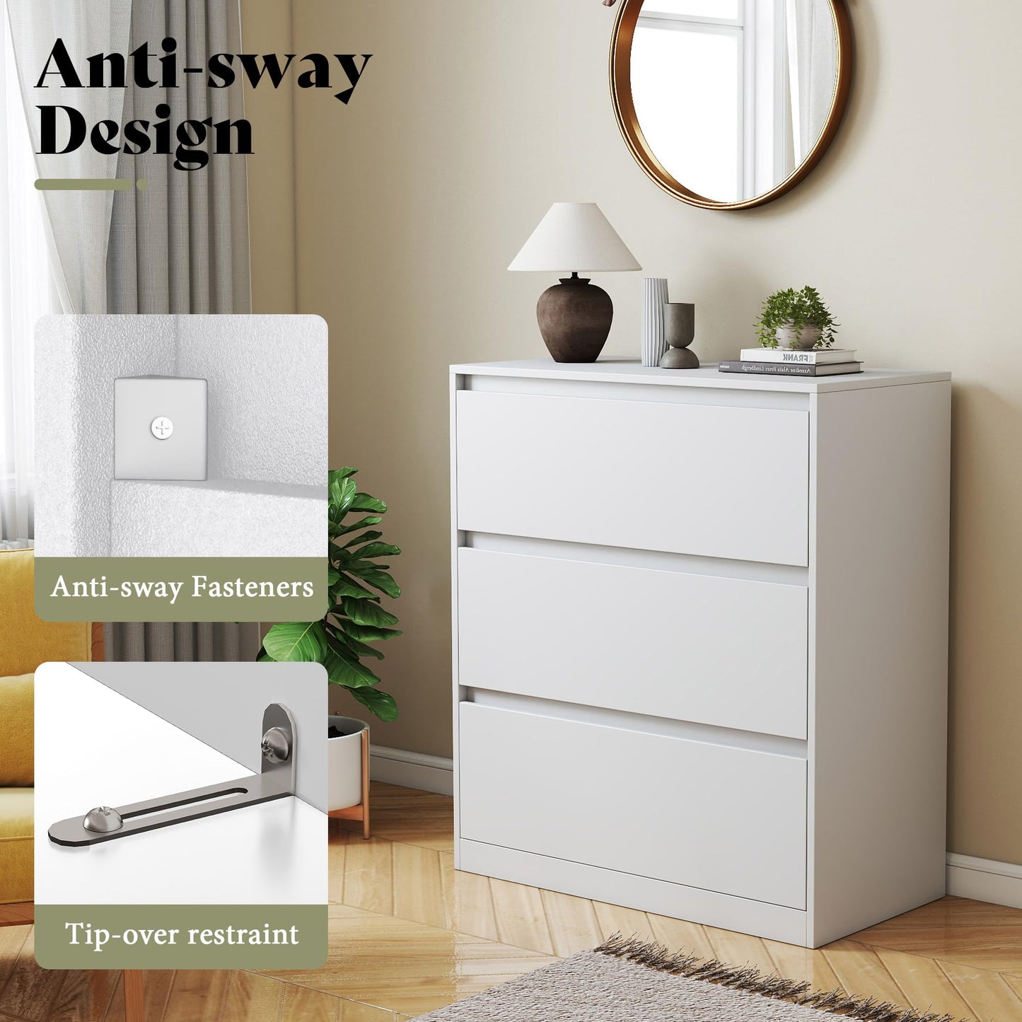 Amerlife Modular Glass Display Cabinet-3-Drawer Cabinet-White