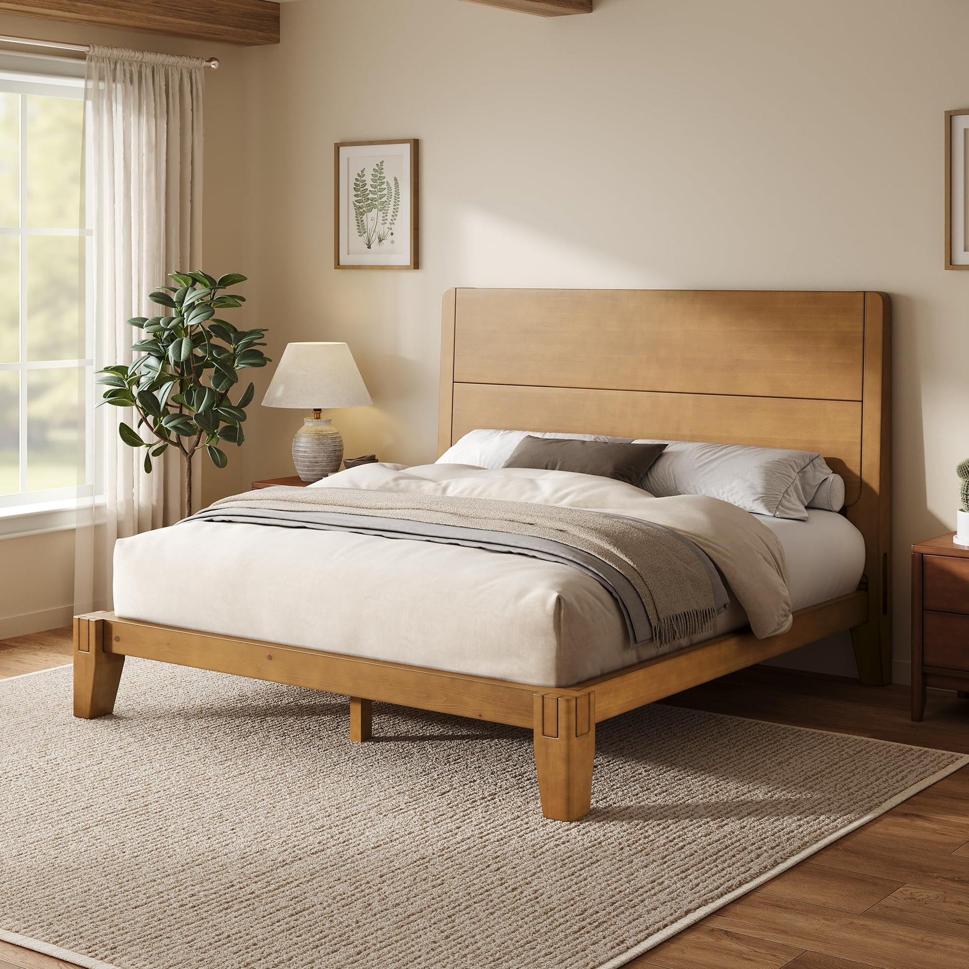 Japanese Joinery Solid Wood King Bed Frame-Full-Brown Walnut
