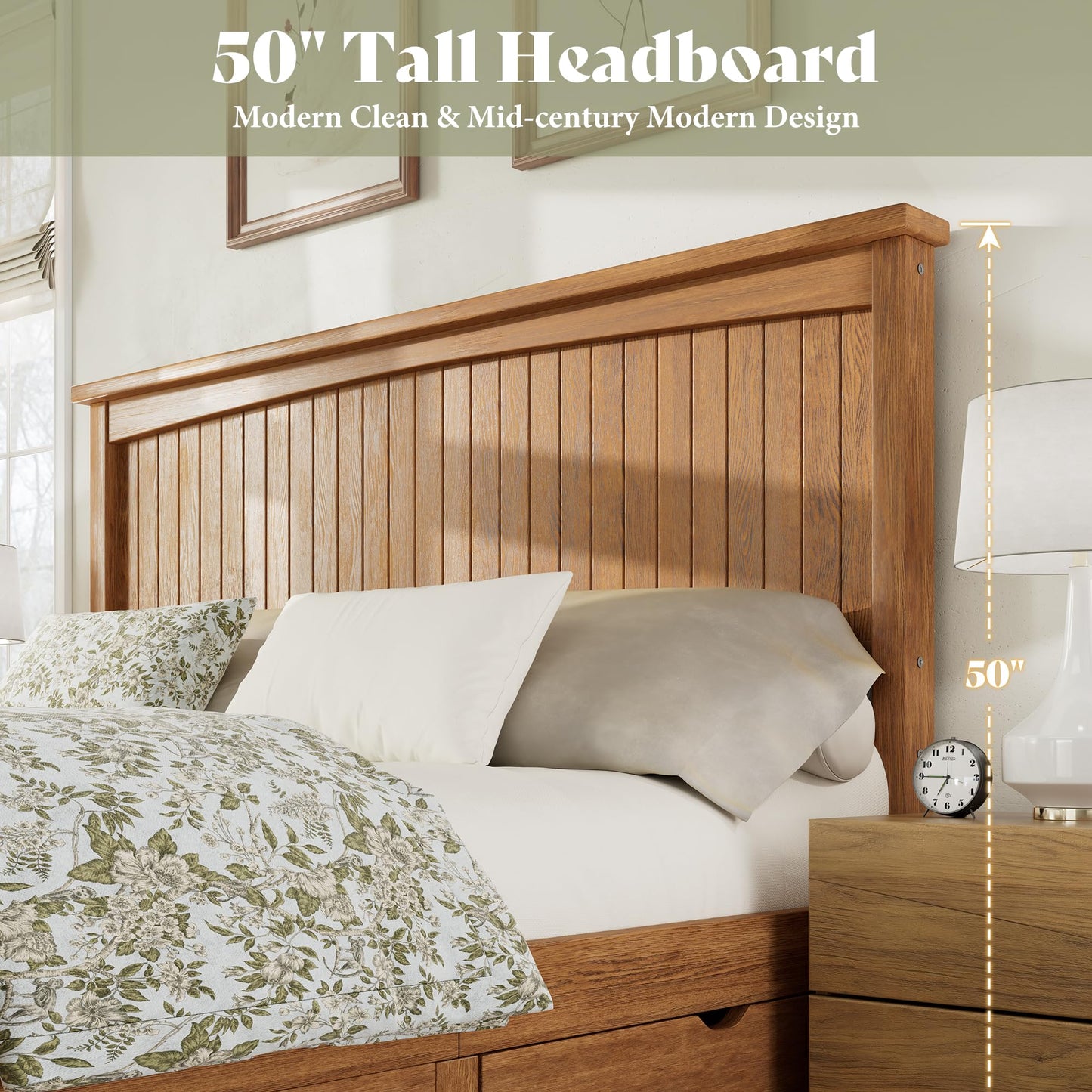 Solid Wood Platform Bed Frame-Queen-Warm Brown