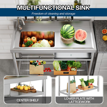 Plinth Stainless Steel Utility Sink with Faucet & Storage-Single Bowl with Right Worktop