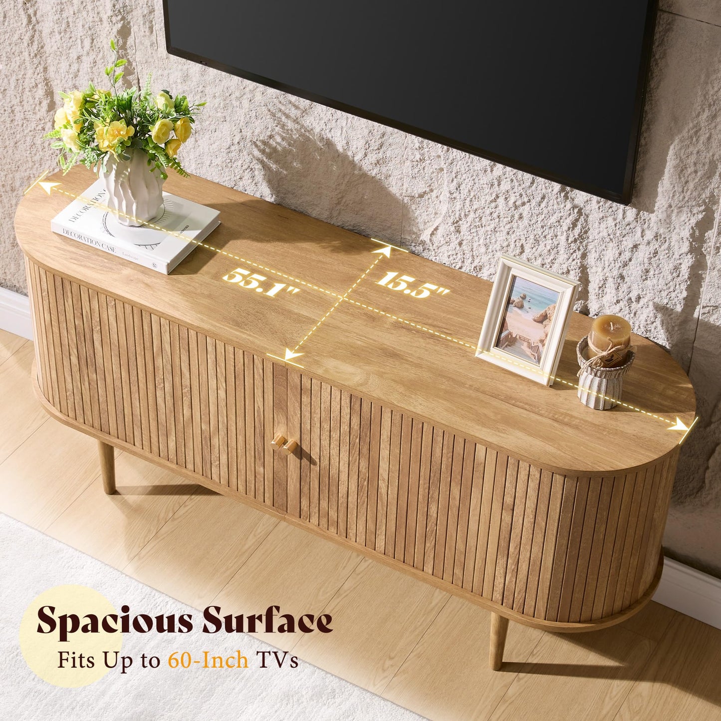 55" Mid-Century Modern TV Stand-Natural Oak