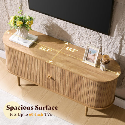 55" Mid-Century Modern TV Stand-Natural Oak