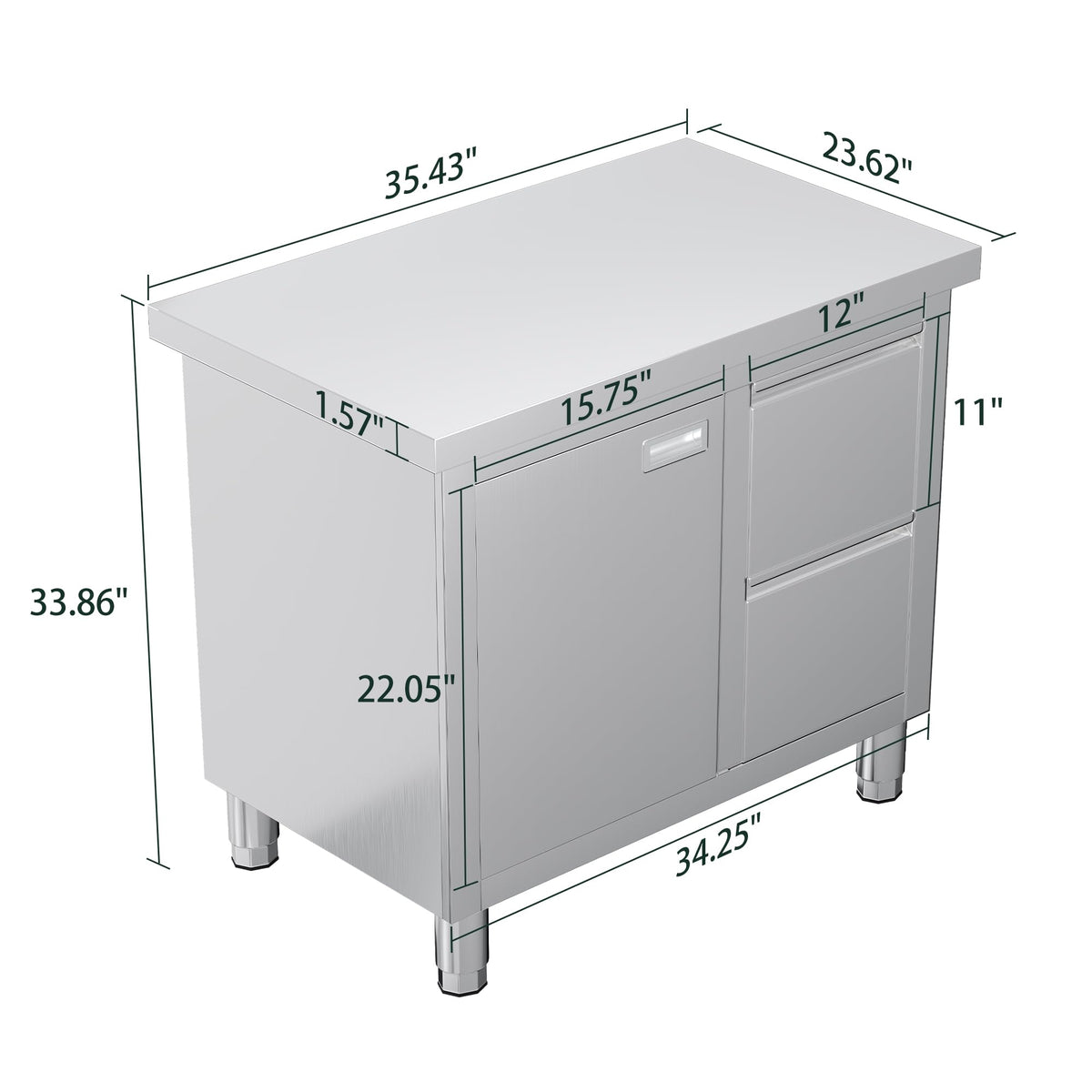 Stainless Steel Work Table with Cabinet & Drawers-24" x 36" x 34" - Work Table with Cabinet & Drawer