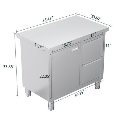 Stainless Steel Work Table with Cabinet & Drawers-24" x 36" x 34" - Work Table with Cabinet & Drawer