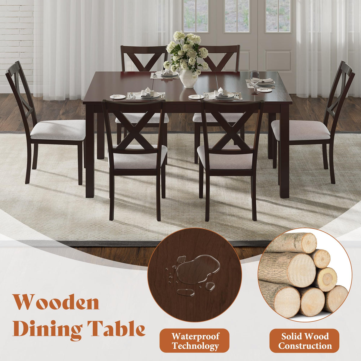 7 Piece Farmhouse Dining Set-7-Piece-Rustic Brown