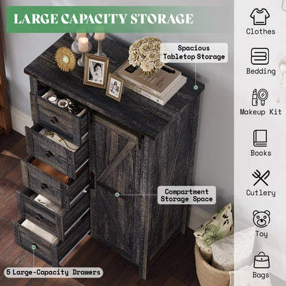 Marlowe Farmhouse Dresser with Drawers-15.8"D x 31.5"W x 48"H (5 Drawers)-Black Oak