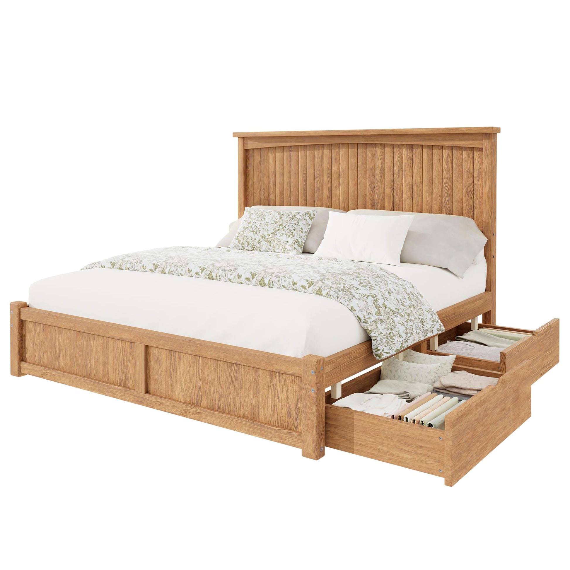 Solid Wood Platform Bed Frame-Full-Warm Brown