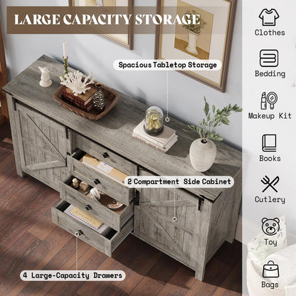 Marlowe Farmhouse Dresser with Drawers-15.8"D x 60"W x 31"H (4 Drawers)-Light Rustic Oak