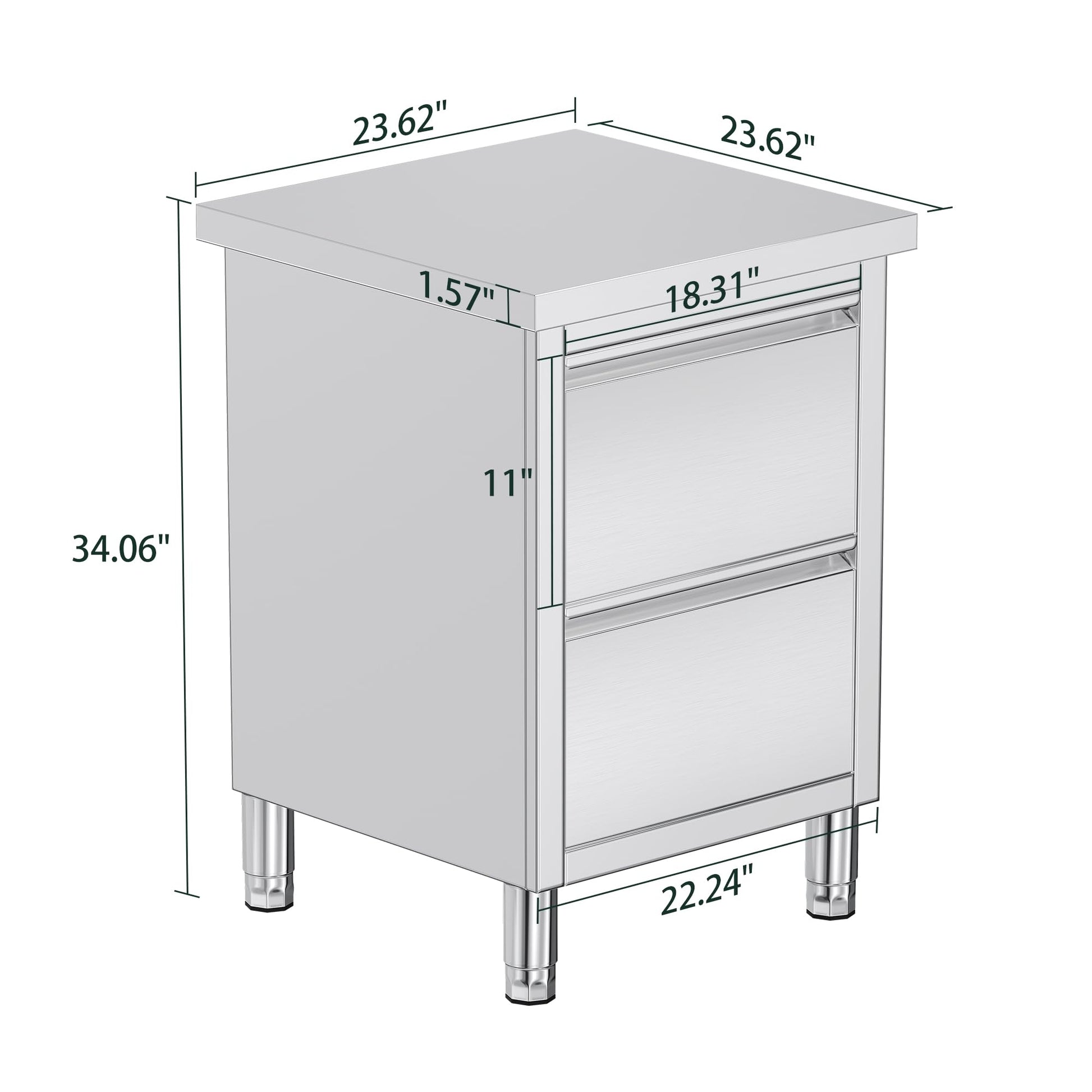 Stainless Steel Work Table with Cabinet & Drawers-24" x 24" x 34" - Double Drawer Cabinet