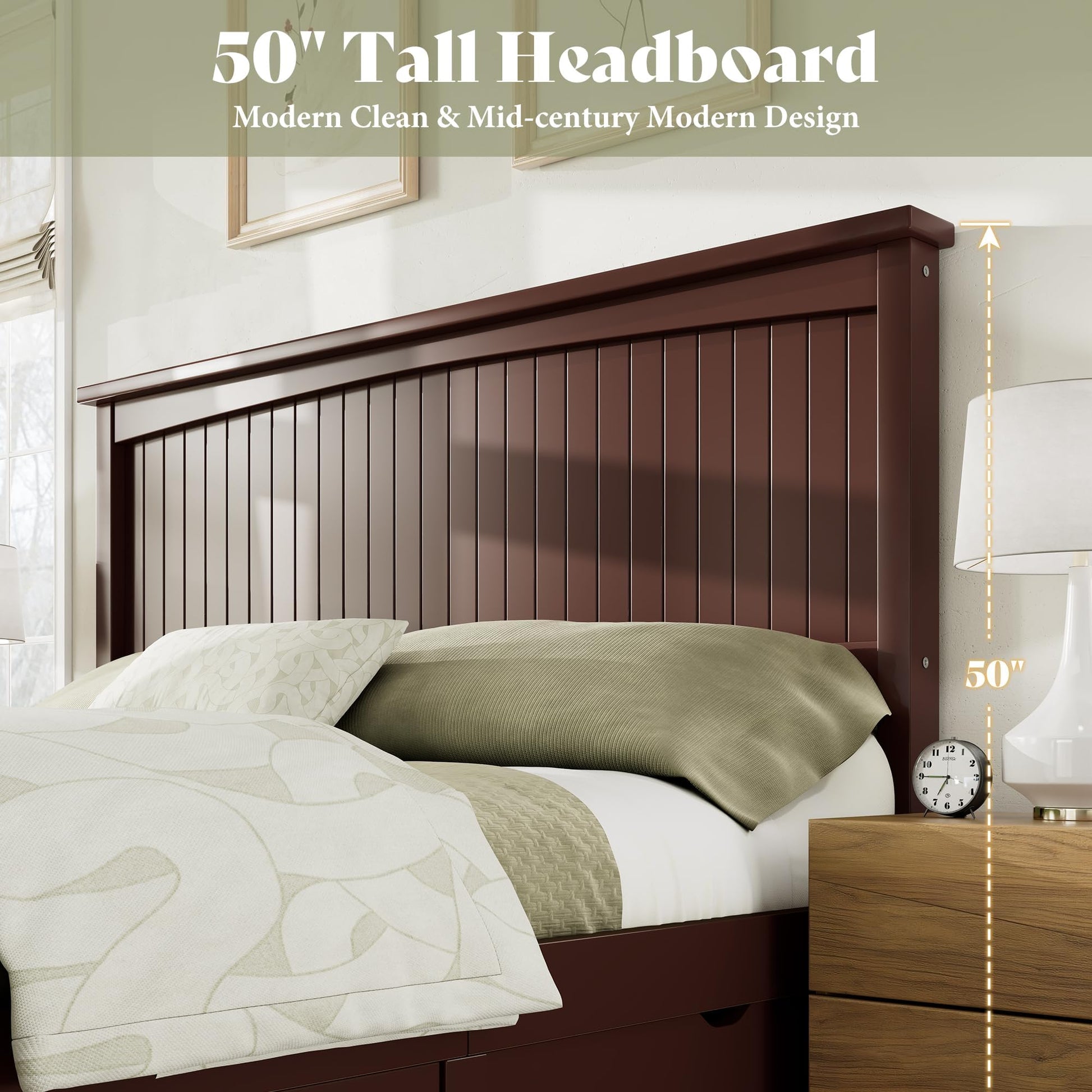 Solid Wood Platform Bed Frame-Full-Espresso Brown