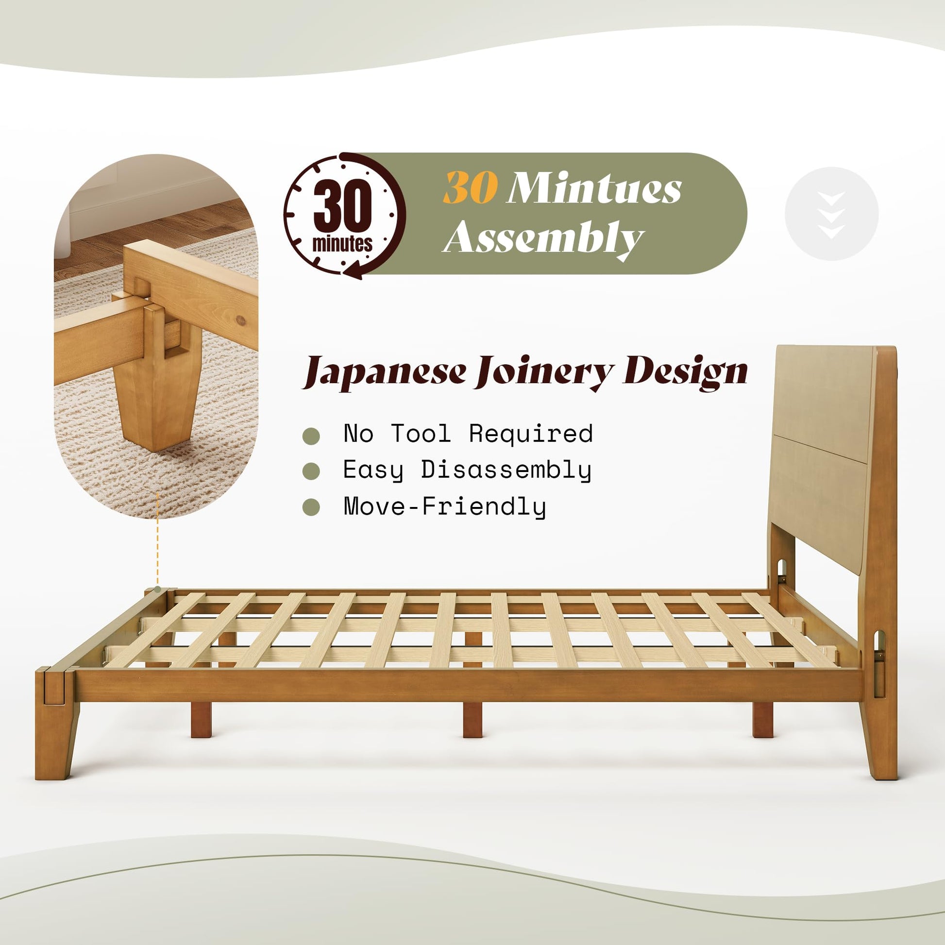 Japanese Joinery Solid Wood King Bed Frame-King-Brown Walnut