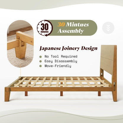 Japanese Joinery Solid Wood King Bed Frame-King-Brown Walnut