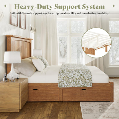 Solid Wood Platform Bed Frame-Queen-Warm Brown