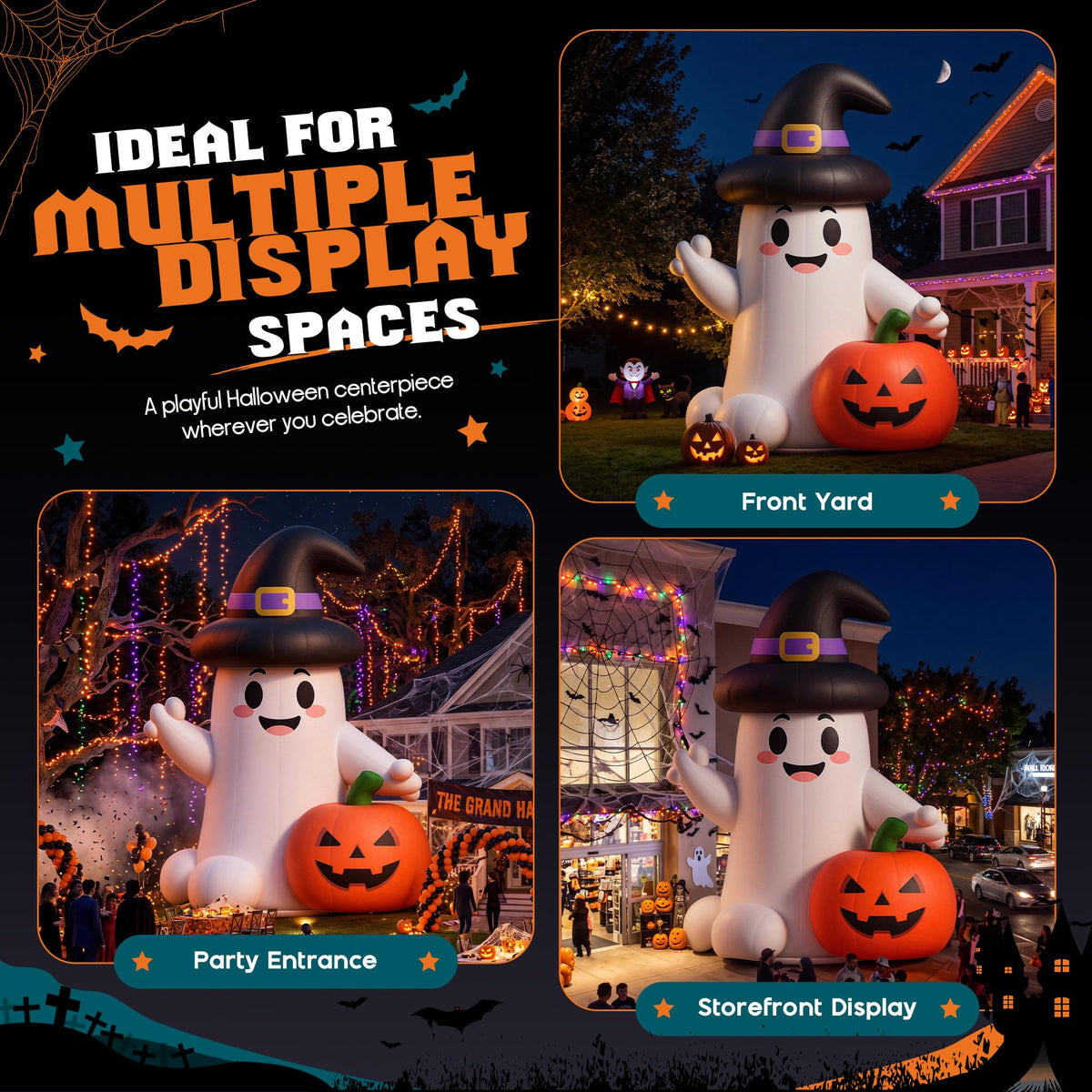 Giant Halloween Inflatable Ghost & Pumpkin-Ghost & Pumpkin Combo-32.8 FT