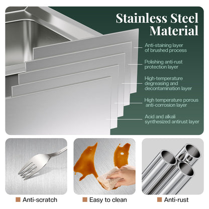Stainless Steel Work Table with Cabinet & Drawers-24" x 24" x 34" - Double Drawer Cabinet