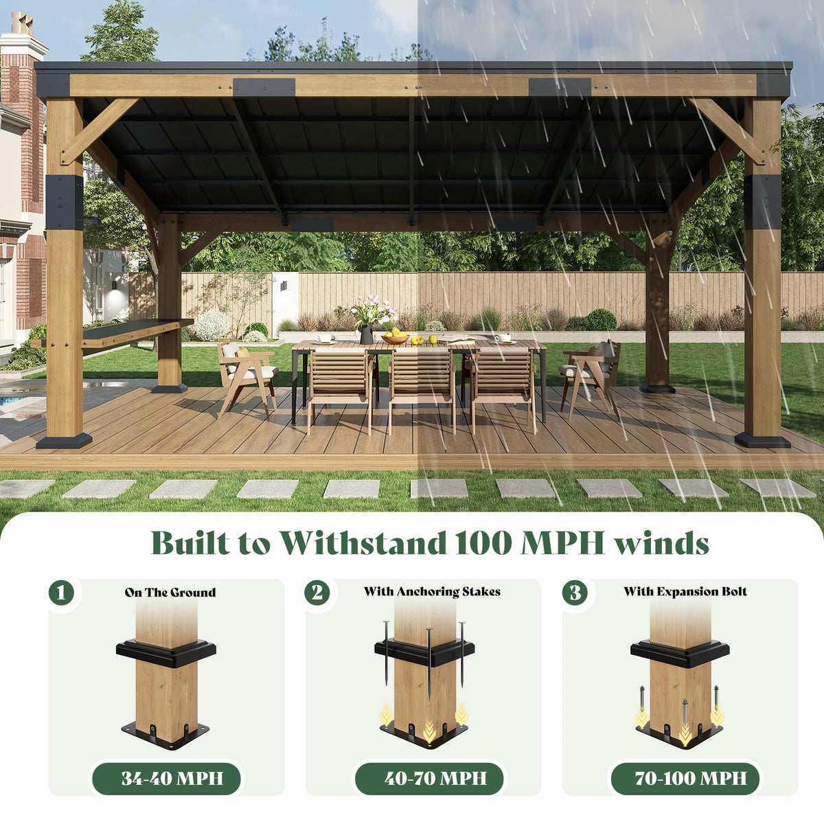 Koda Wood Grill Gazebo with Bar Shelf-10x14ft-Brown