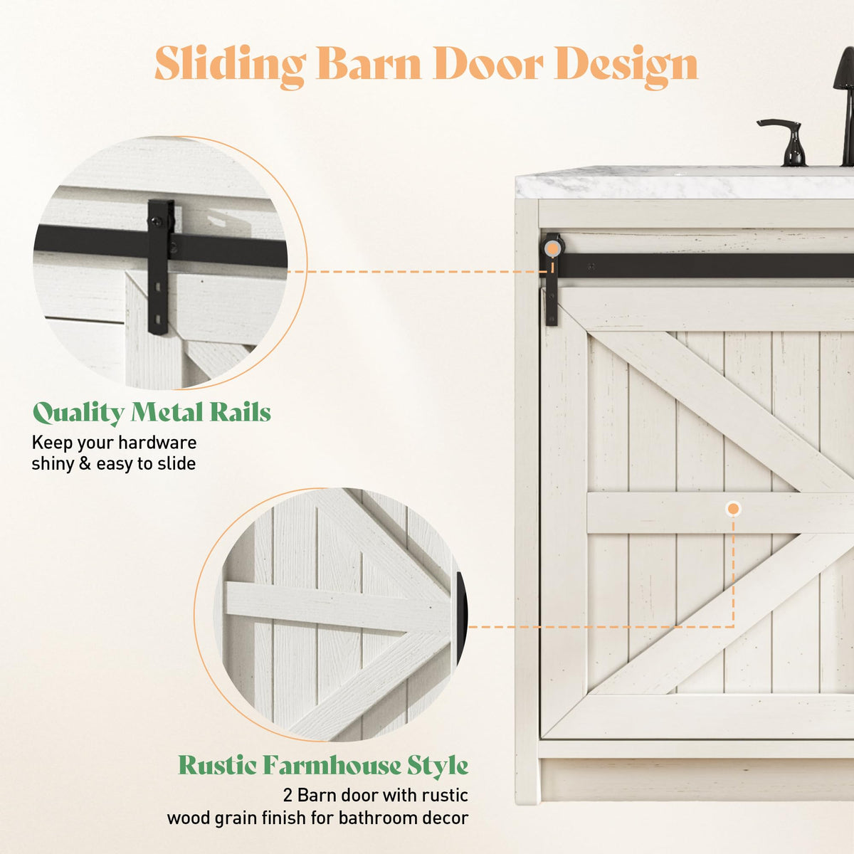 Bourbon Sliding Barn Vanity 60 inch Rustic White