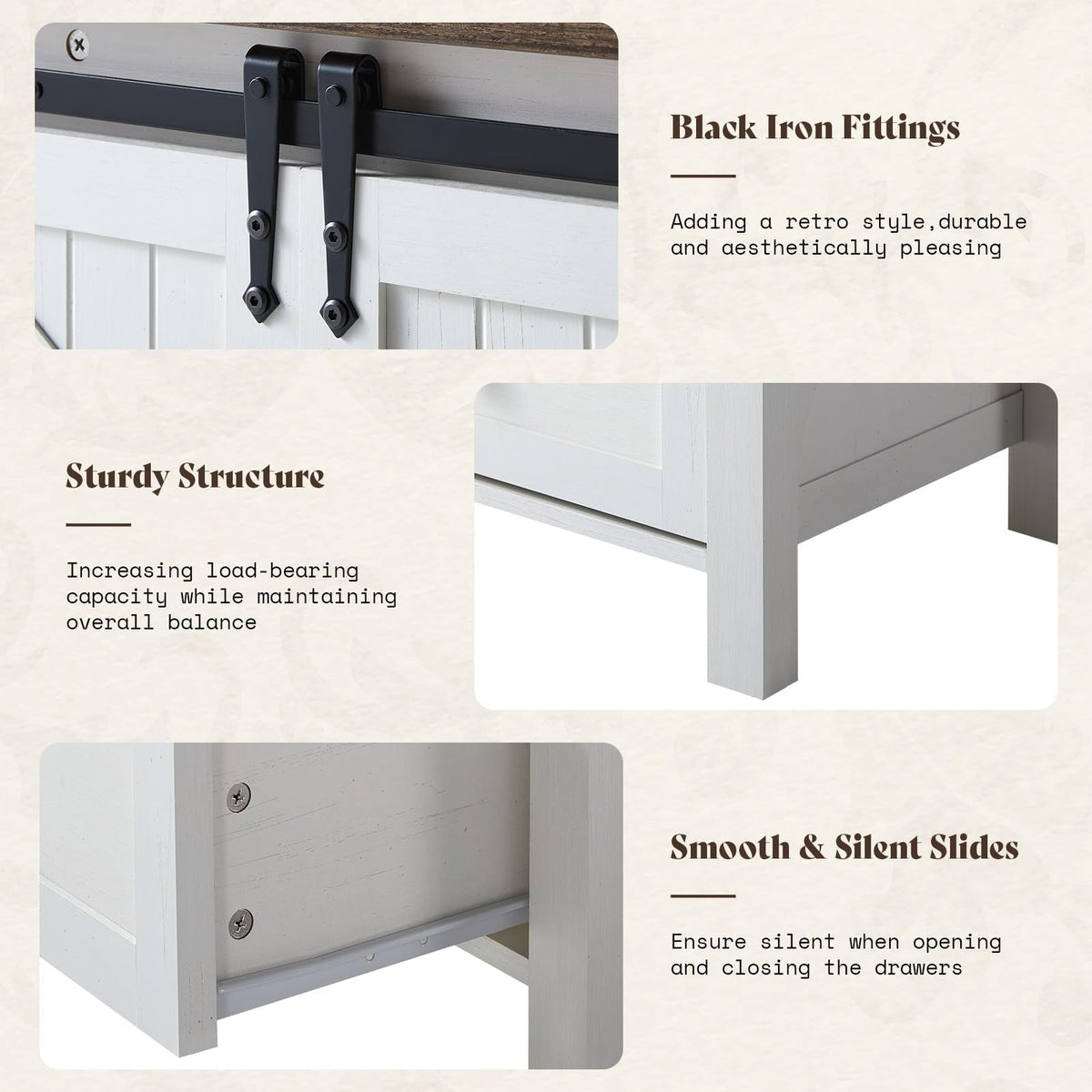 Marlowe Farmhouse Dresser with Drawers-15.8"D x 47"W x 31"H (4 Drawers)-Distressed White