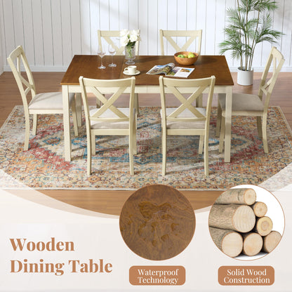 Willow 7-Piece Solid Wood Dining Table Set-7-Piece-Cream & Brown