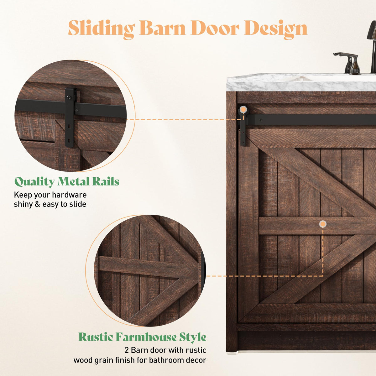 Bourbon Sliding Barn Vanity 60 inch Rustic Brown