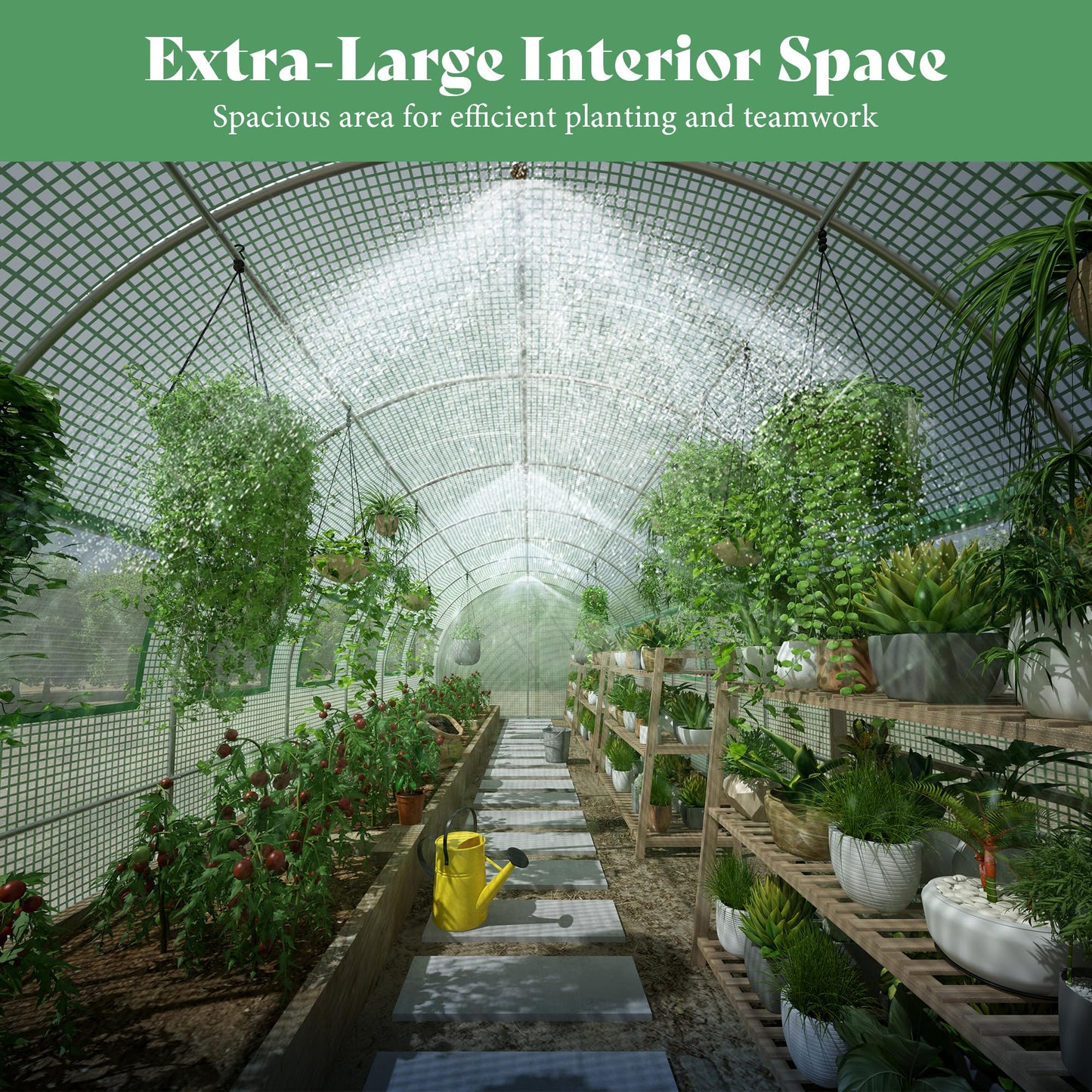 Pro Walk-In Greenhouse with Sprinkler System-30x10 FT(Frame NOT Included)-Green