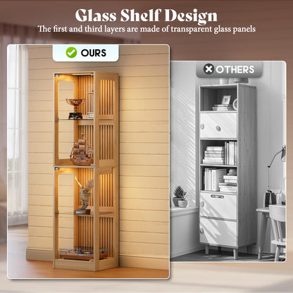 RGB Display Cabinet with Adjustable Glass Shelves Amerlife Wood / 16x16x70in