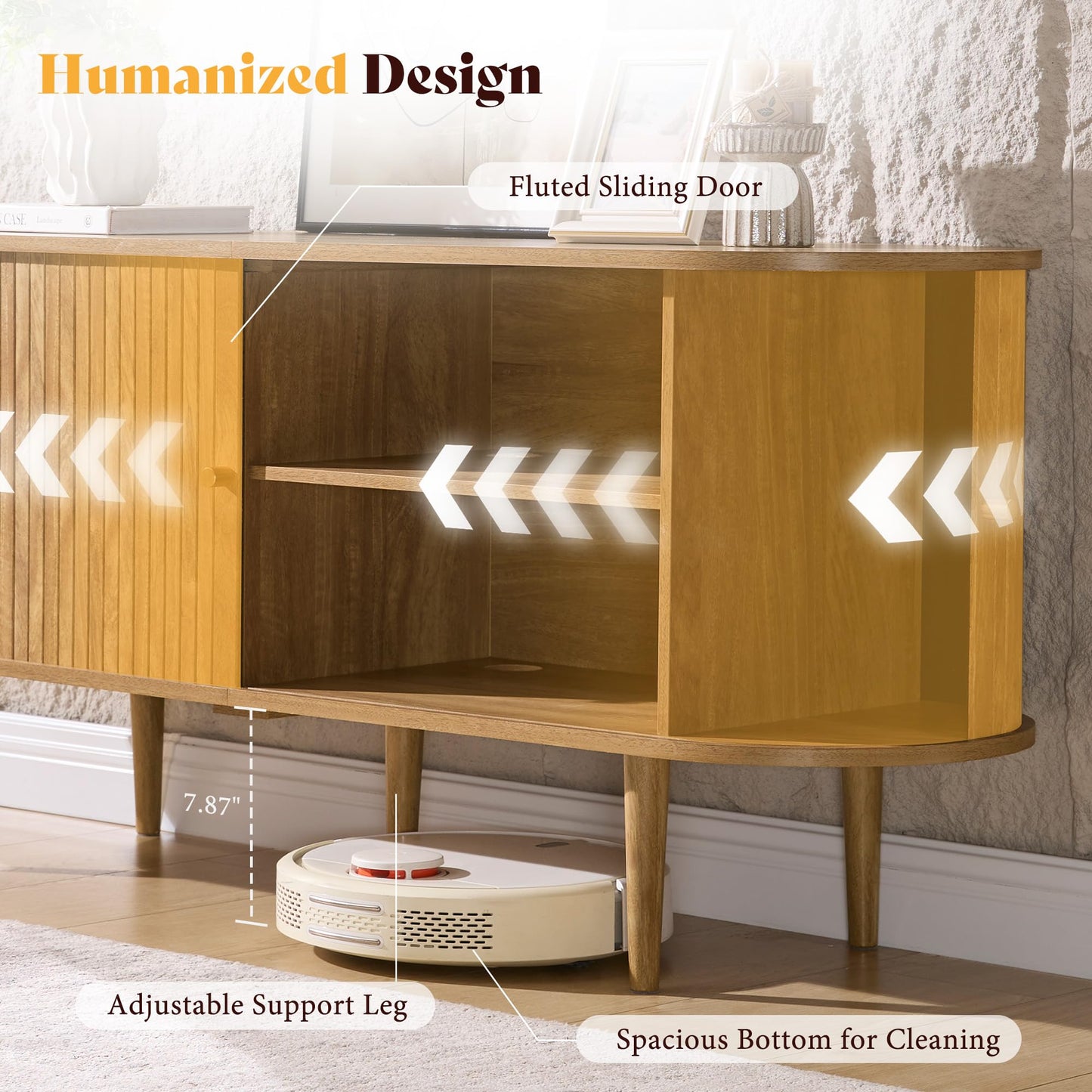 55" Mid-Century Modern TV Stand-Natural Oak