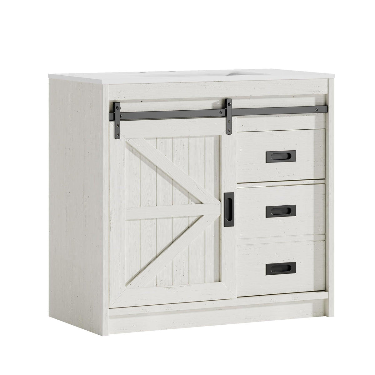 Bourbon Sliding Barn Vanity 36 inch Rustic White