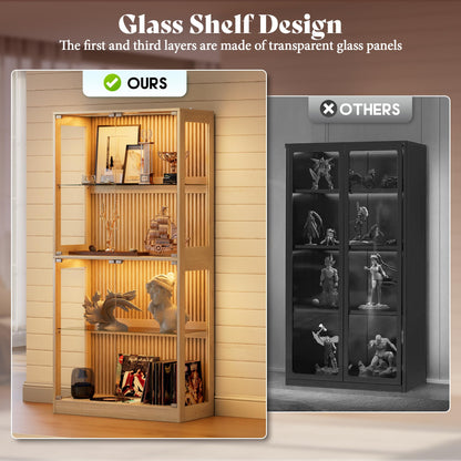 RGB Display Cabinet with Adjustable Glass Shelves Amerlife Wood / 32x16x70in