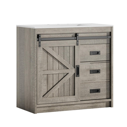 Bourbon Sliding Barn Vanity 36 inch Light Grey