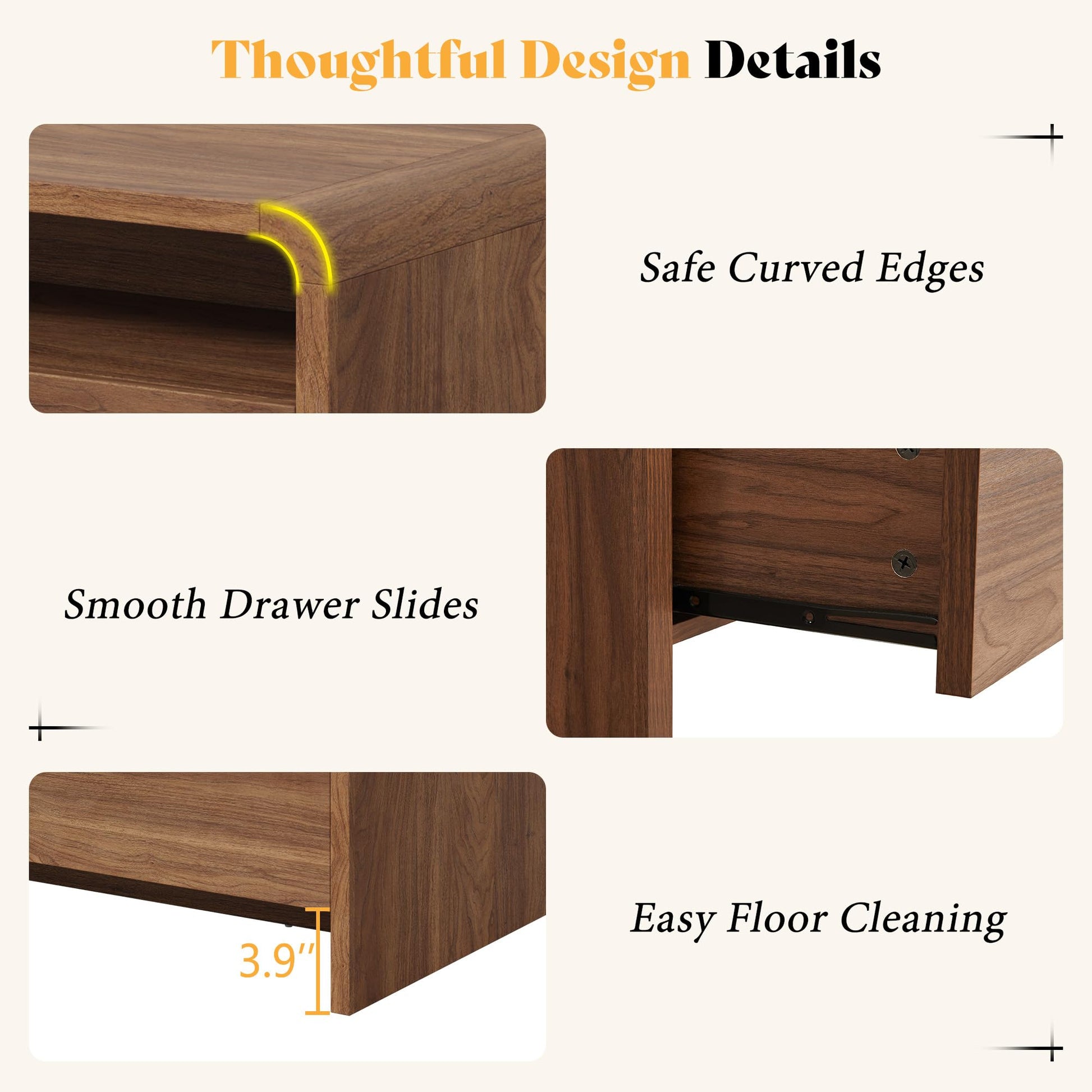 Modern Wood Grain Coffee Table with Drawers-Brown-Flat