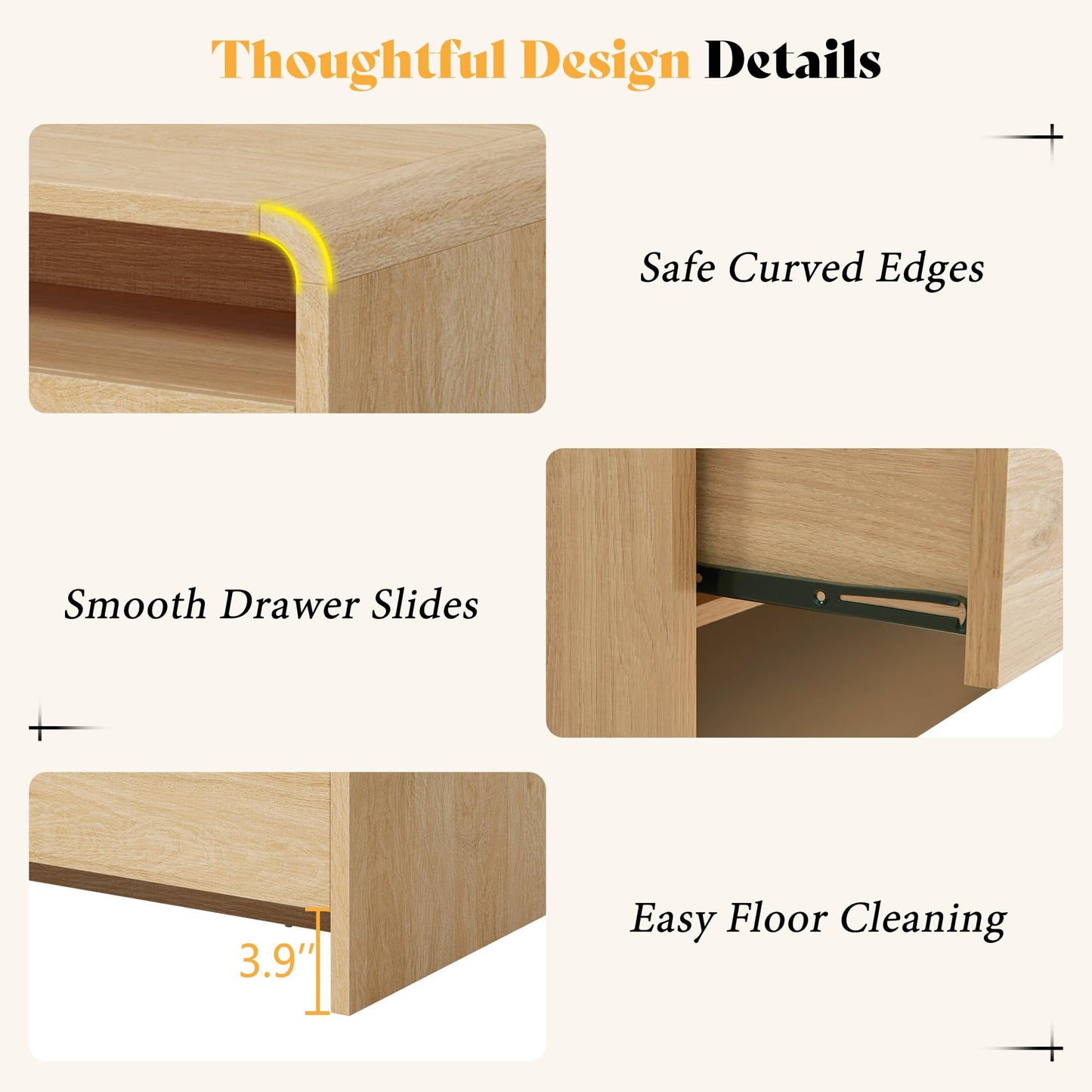 Modern Wood Grain Coffee Table with Drawers-Natural Oak-Flat