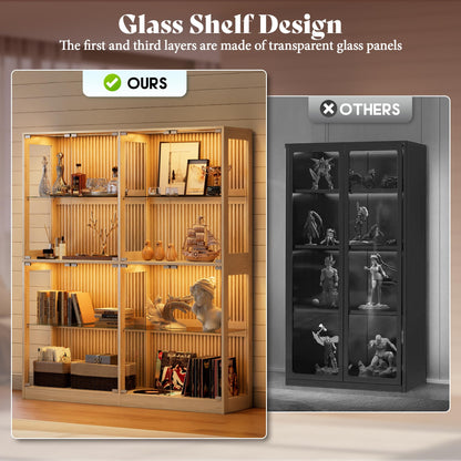 RGB Display Cabinet with Adjustable Glass Shelves Amerlife Wood / 60x16x70in