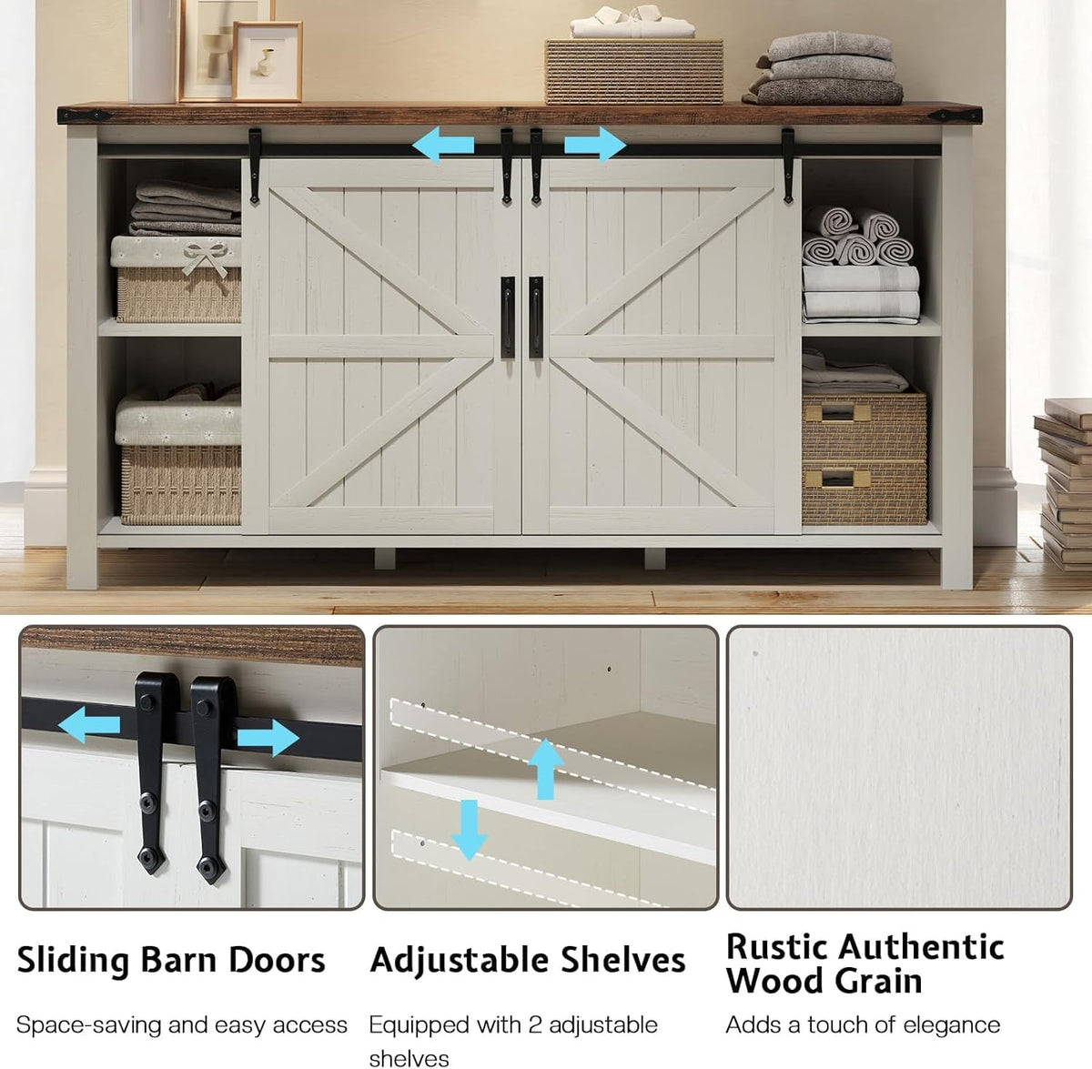 Marlowe Farmhouse Dresser with Drawers-15.8"D x 60"W x 31"H (4 Drawers)-Distressed White