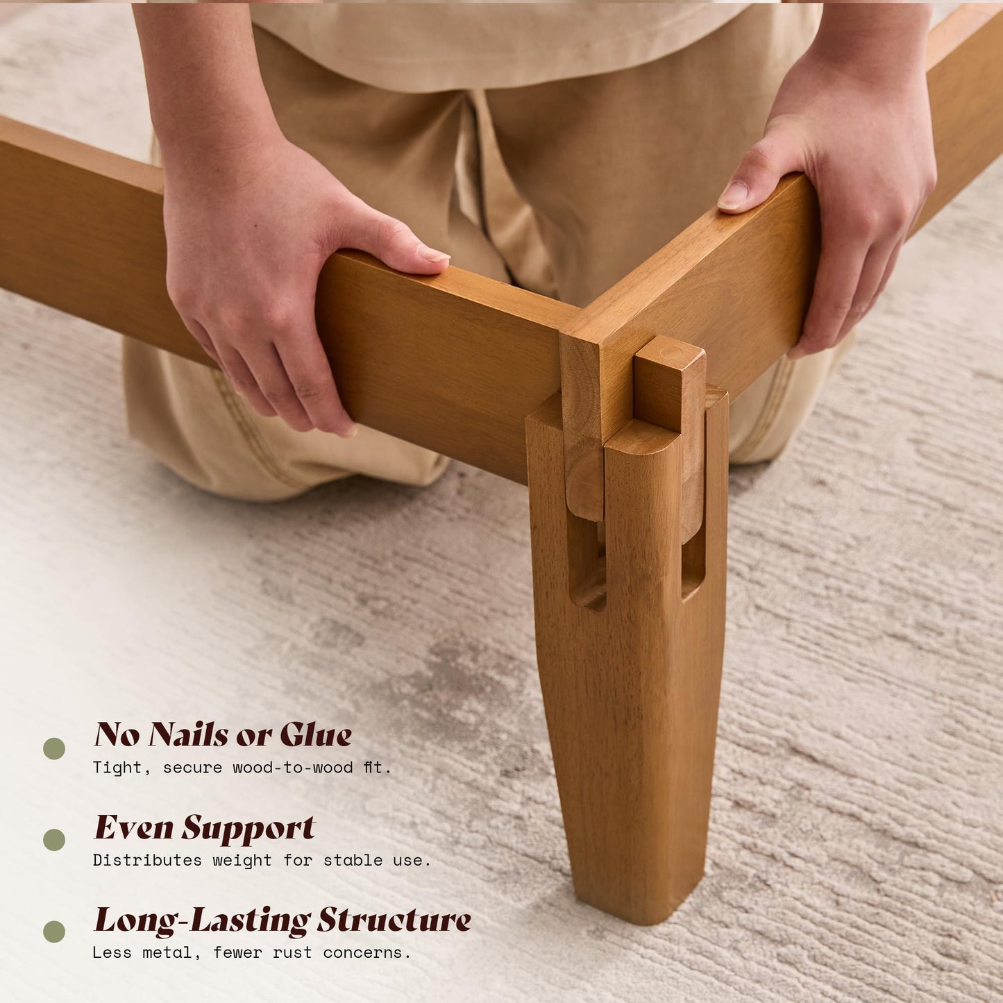 Japanese Joinery Solid Wood King Bed Frame-King-Brown Walnut