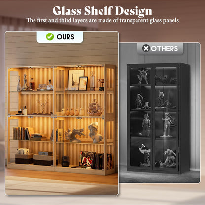 RGB Display Cabinet with Adjustable Glass Shelves Amerlife Wood / 75x16x70in